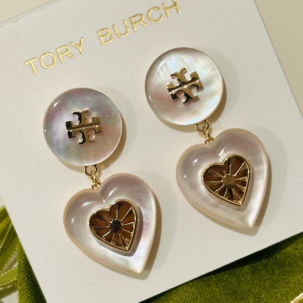 Nwt Tory Burch Celestial Heart Shape Mother Of Pearl Drop Earring